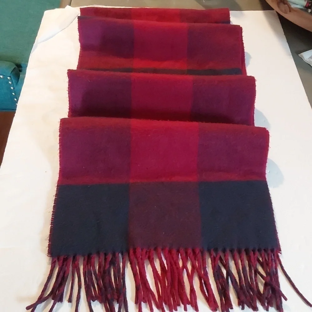 Cashmink Burgundy Red Black Plaid soft Cozy Winter Scarf Shawl Classic Oversized